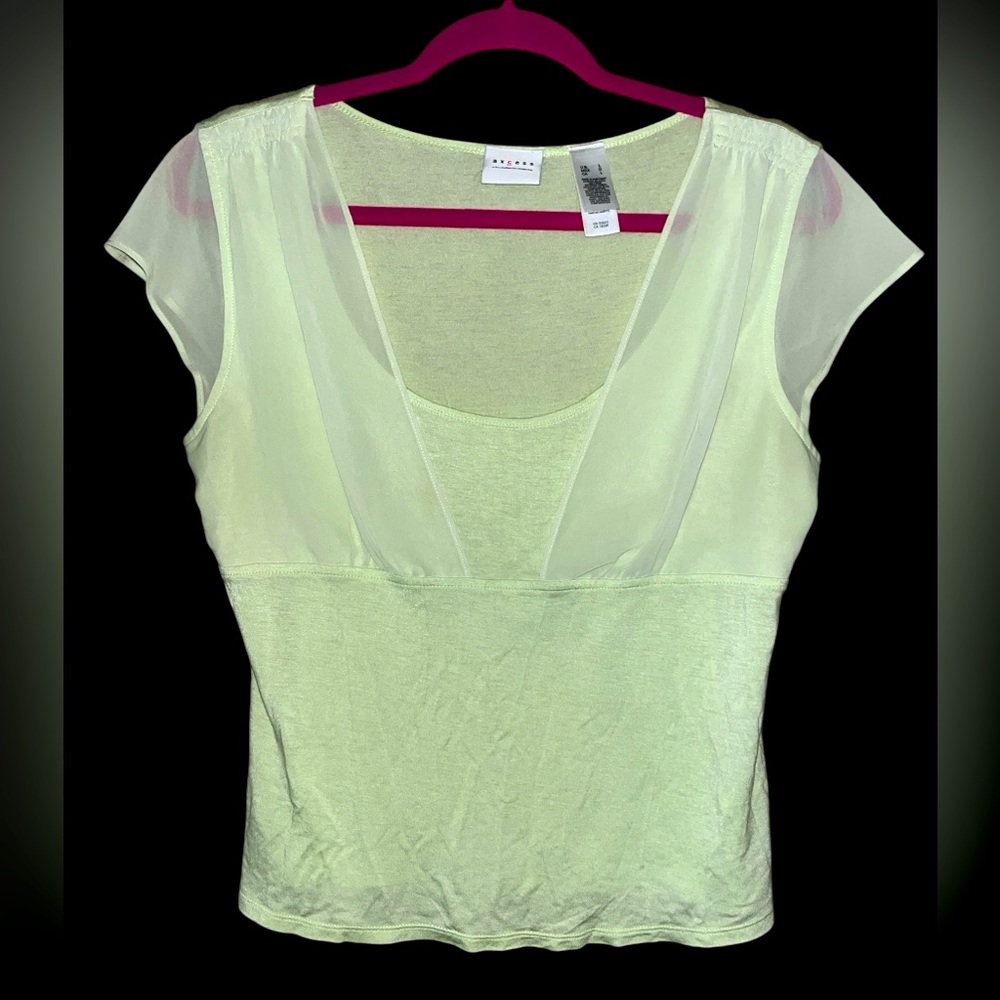 Y2K vintage Axcess top neon yellow large sheer empire waist ruched babydoll